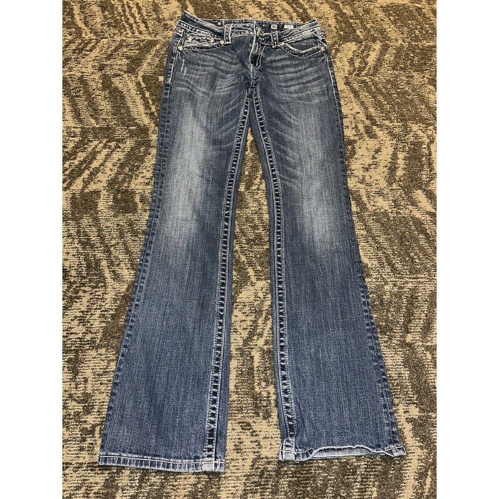 Miss Me Women's Jeans Sz 30 Boot Cut Low Rise Embellished Blue Denim JPW5066-2